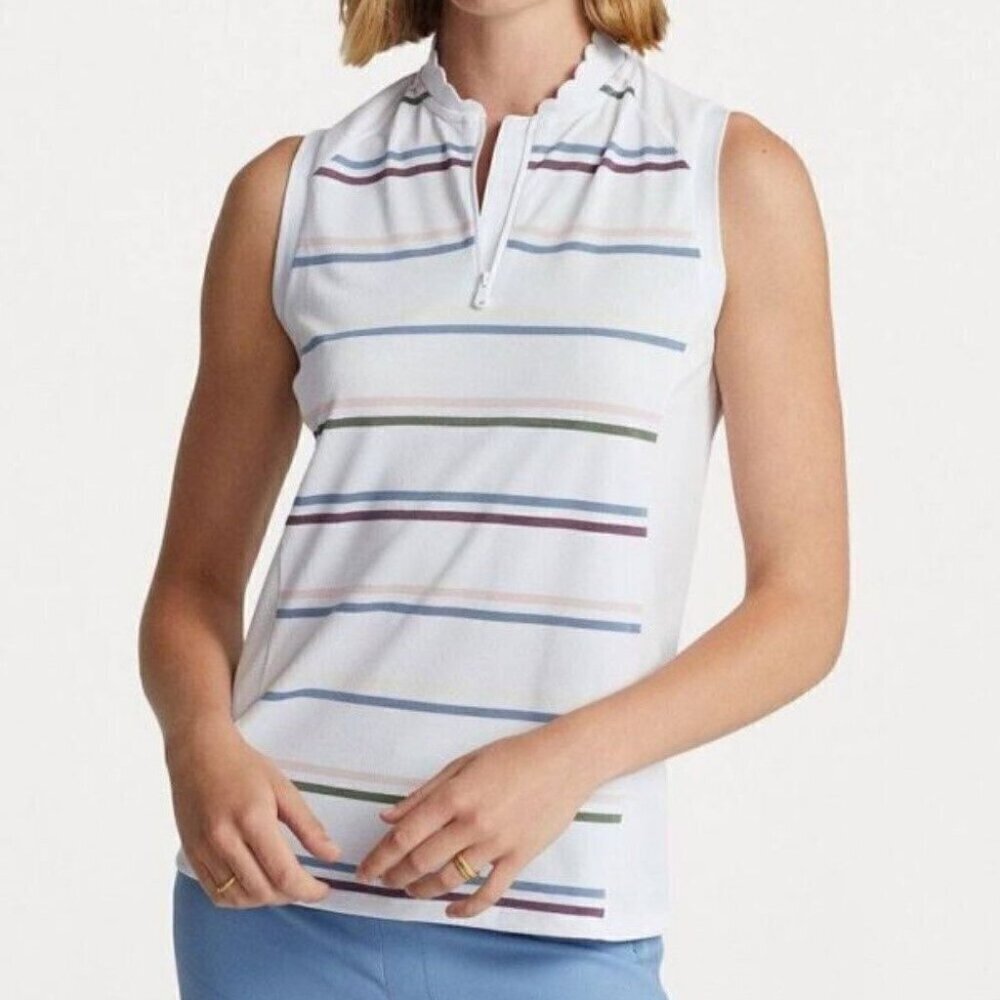 RLX Ralph Lauren Sleeveless Top Women's Size XL White Striped Tailored Fit Golf